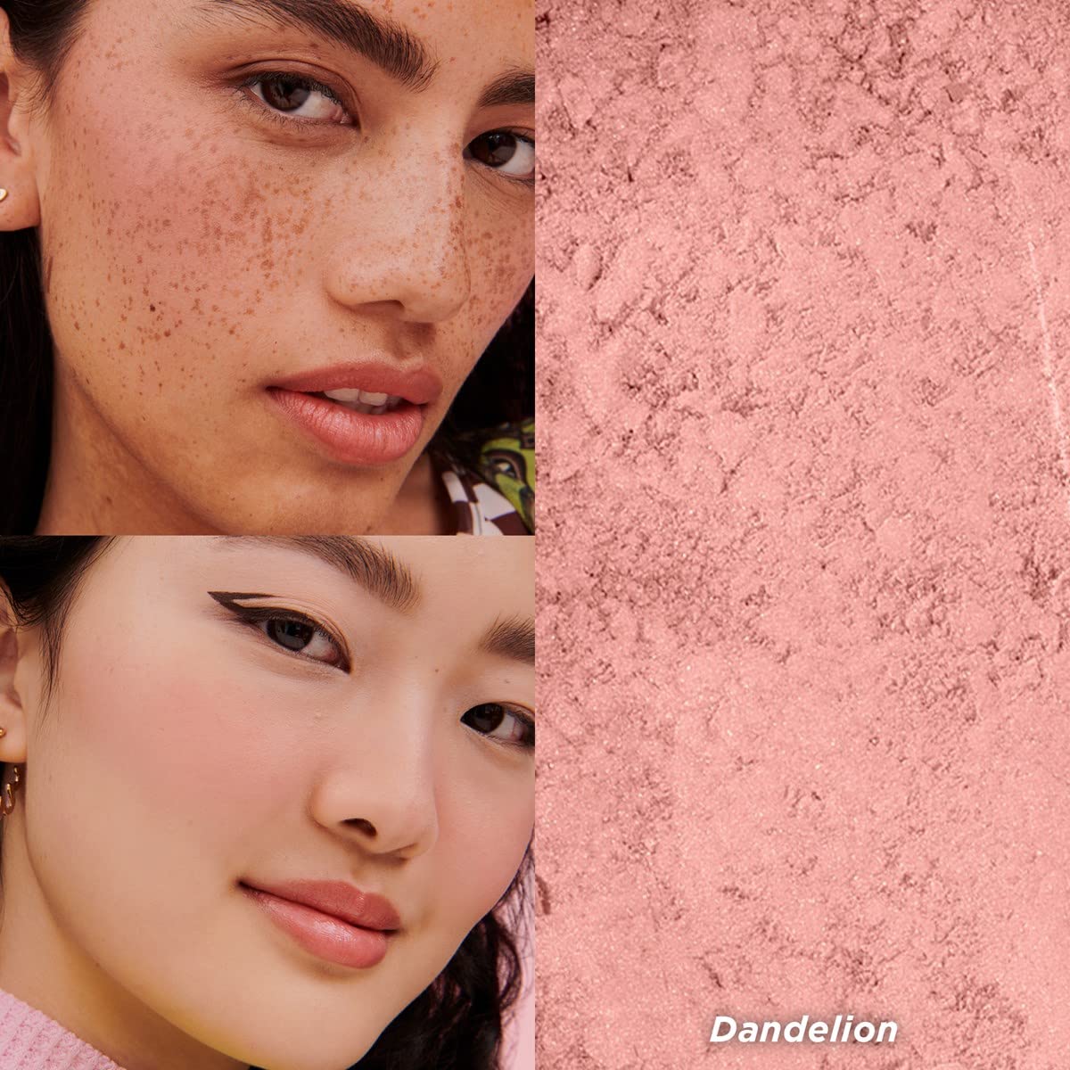 Benefit brush applying baby-pink blush showing blendable payoff