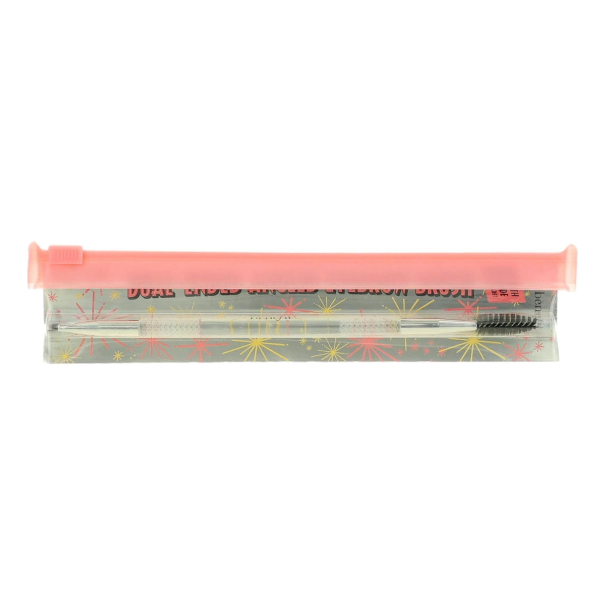 Benefit dual-ended angled eyebrow brush front view shows angled bristles for precise shaping