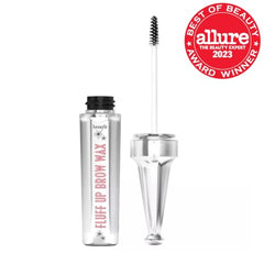 Benefit Fluff Up Brow Wax with application brush demonstrating effortless soft-shaping.