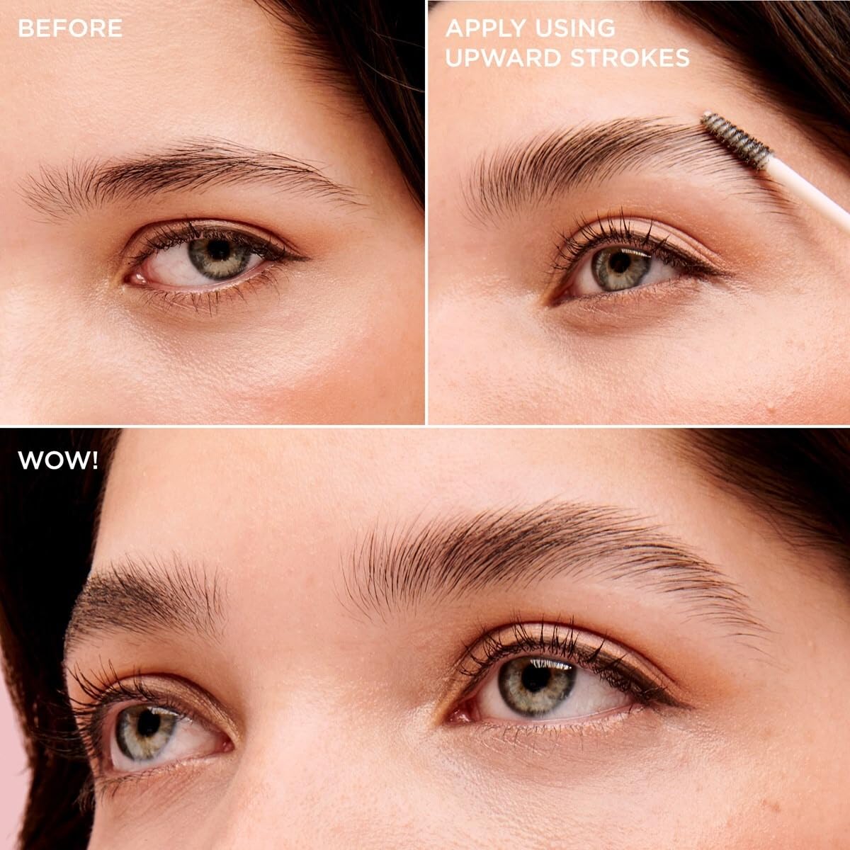 Benefit Fluff Up Brow Wax with Shea Butter and Jojoba for soft, crunch-free brows.