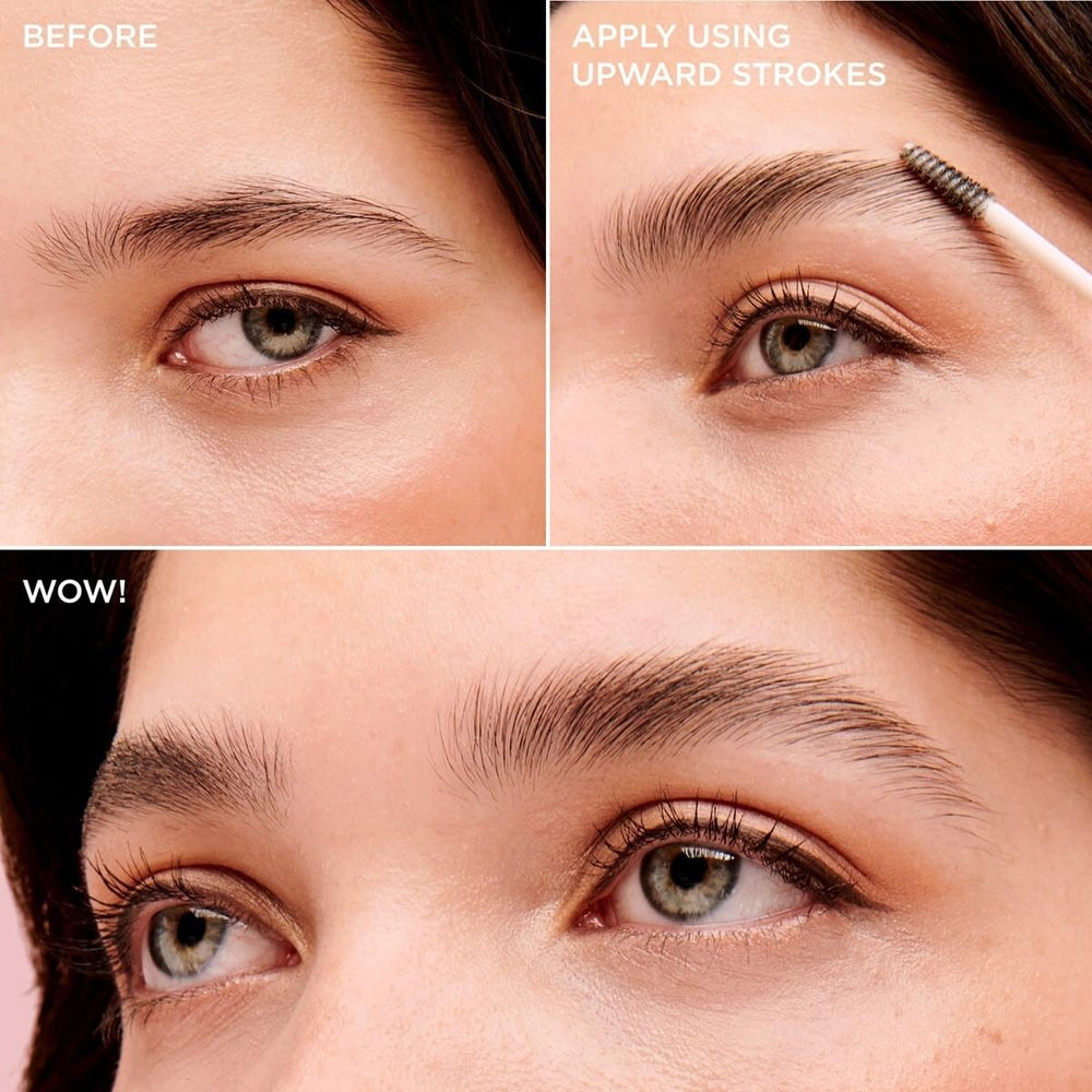 Benefit Fluff Up Brow Wax with Shea Butter and Jojoba for soft, crunch-free brows.