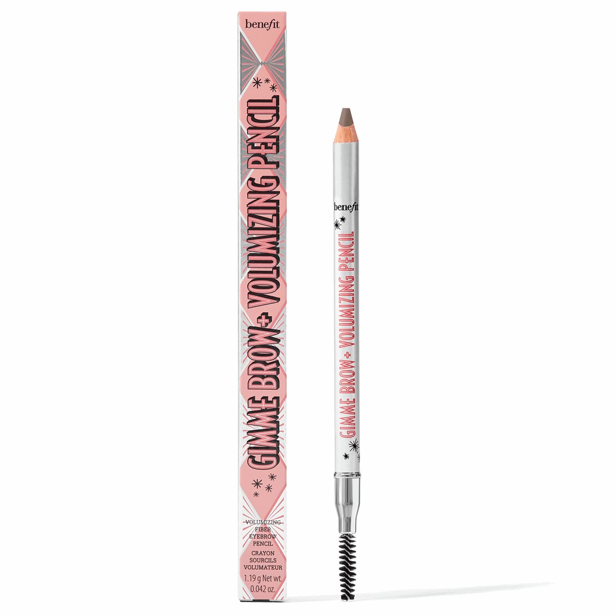 Benefit Gimme Brow front view showing slim pencil and neutral medium brown color for precise application