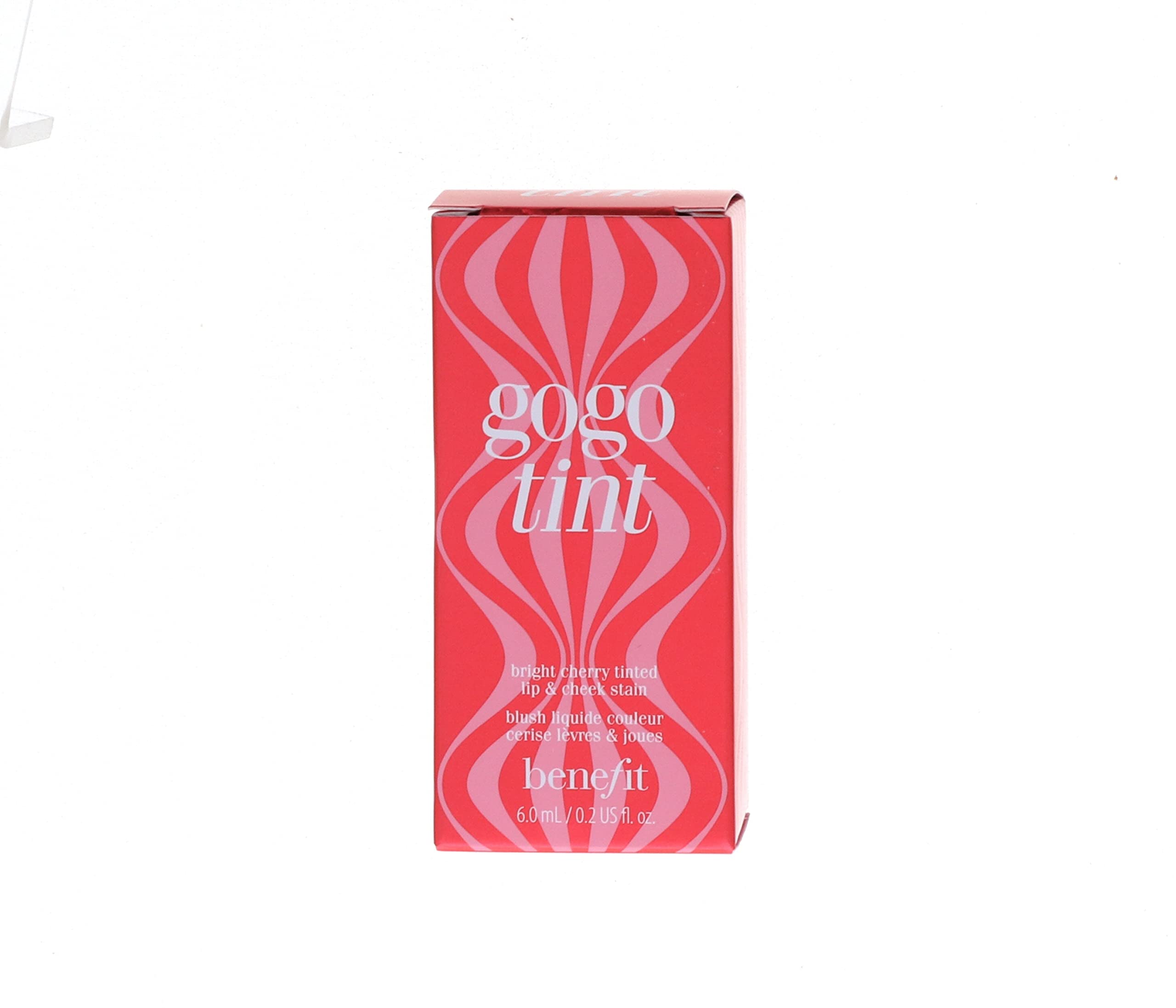 Benefit Gogo Tint lip and cheek swatch showing vibrant berry tint for natural-looking cheeks.