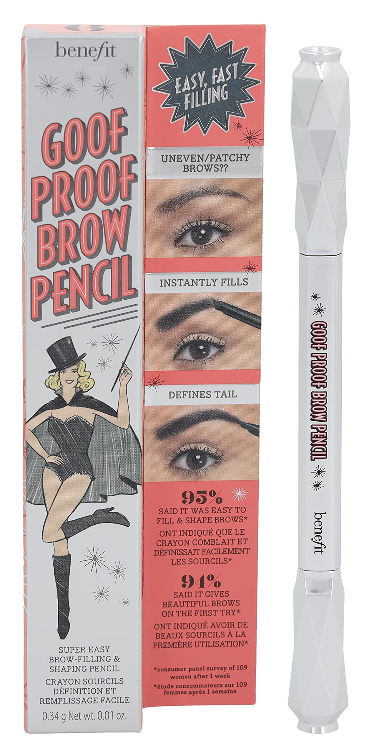 Benefit Goof Proof Brow Pencil front view showing packaging and color for quick application