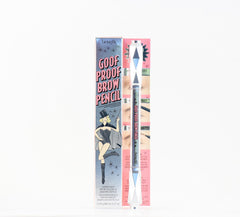 Benefit pencil in hand applying hairlike strokes for quick shaping