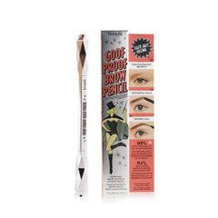 Benefit Goof Proof Brow Pencil and spoolie blending the 12-hour waterproof color for day-long fullness.