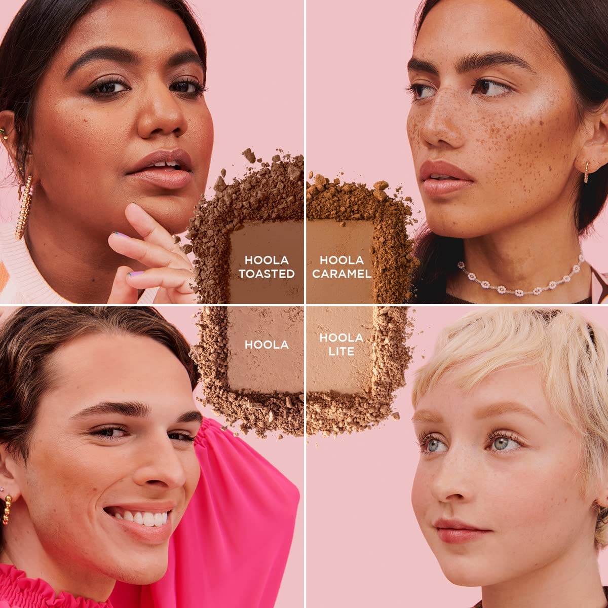 Benefit Hoola Caramel applied with brush under cheekbone demonstrating natural contouring
