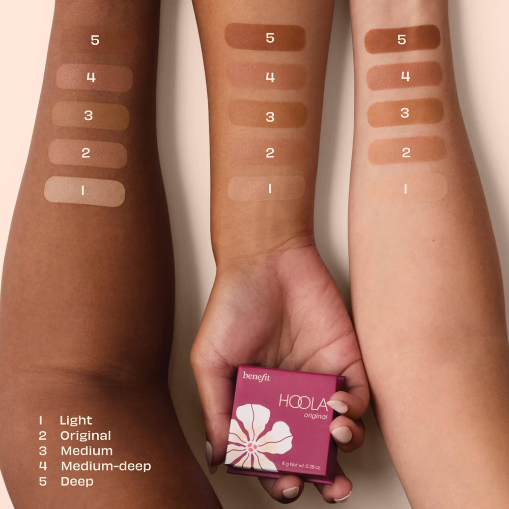 Benefit Hoola applied on model cheeks for natural sun-kissed warmth