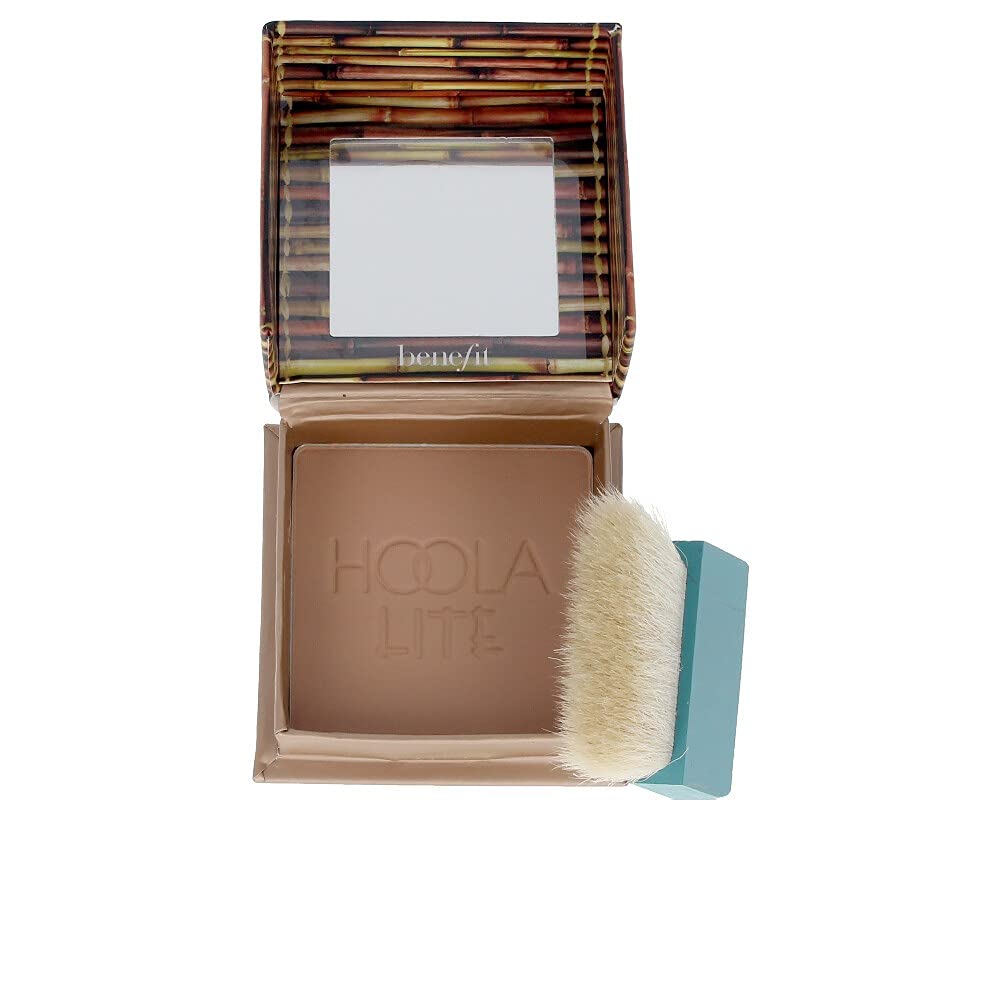 Benefit Hoola Lite compact front view showing matte bronzer and small pan for travel
