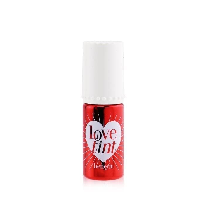 Benefit love tint fieryred lip and cheek in use model applying color for coordinated, long-lasting look