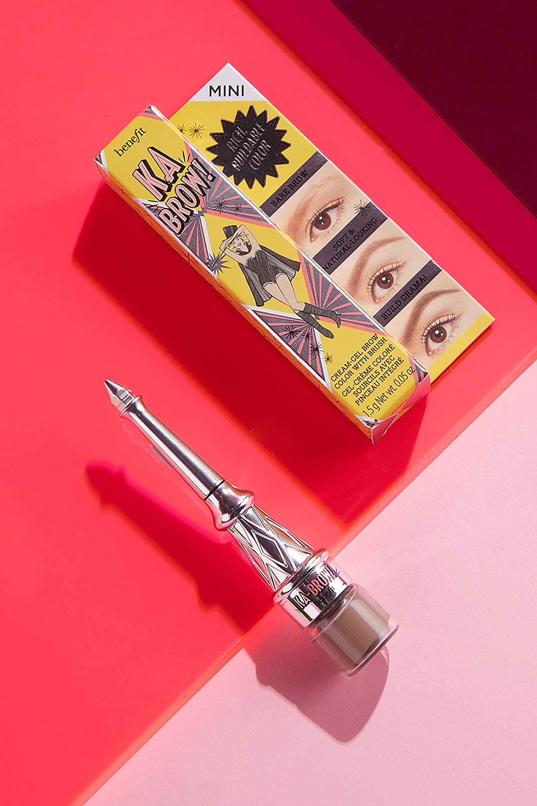 Benefit mini Ka-BROW! next to a credit card to show travel-friendly size