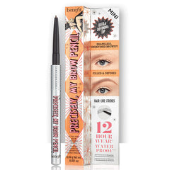 Benefit mini precisely front packaging showing compact pencil and cap for easy travel