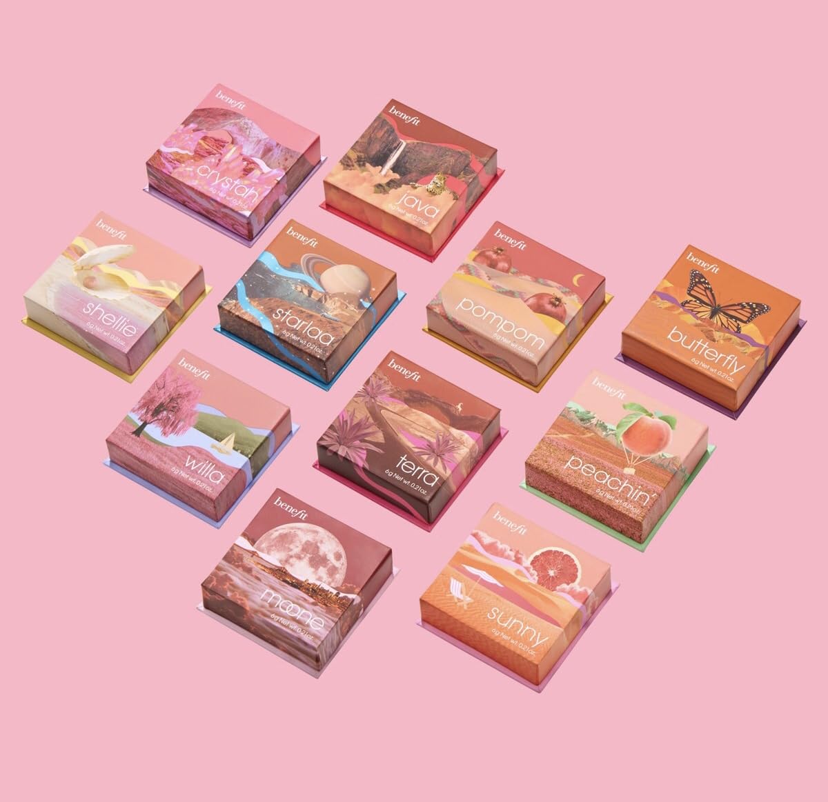 Benefit Moone styled in makeup bag suggesting everyday use and travel convenience