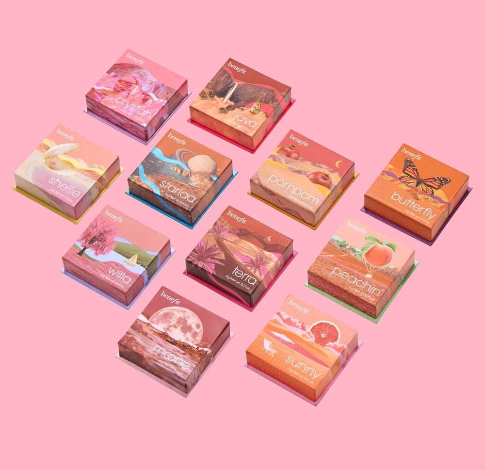 Benefit Moone styled in makeup bag suggesting everyday use and travel convenience