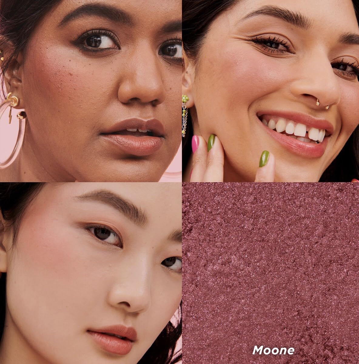 Benefit Moone on model cheeks demonstrating natural satin flush and longevity