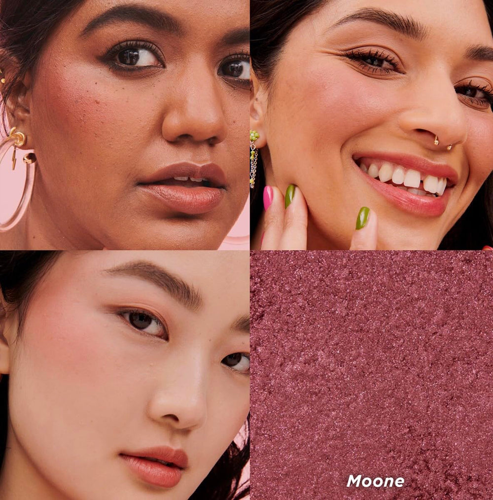 Benefit Moone on model cheeks demonstrating natural satin flush and longevity