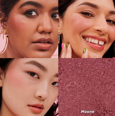 Benefit Moone on model cheeks demonstrating natural satin flush and longevity