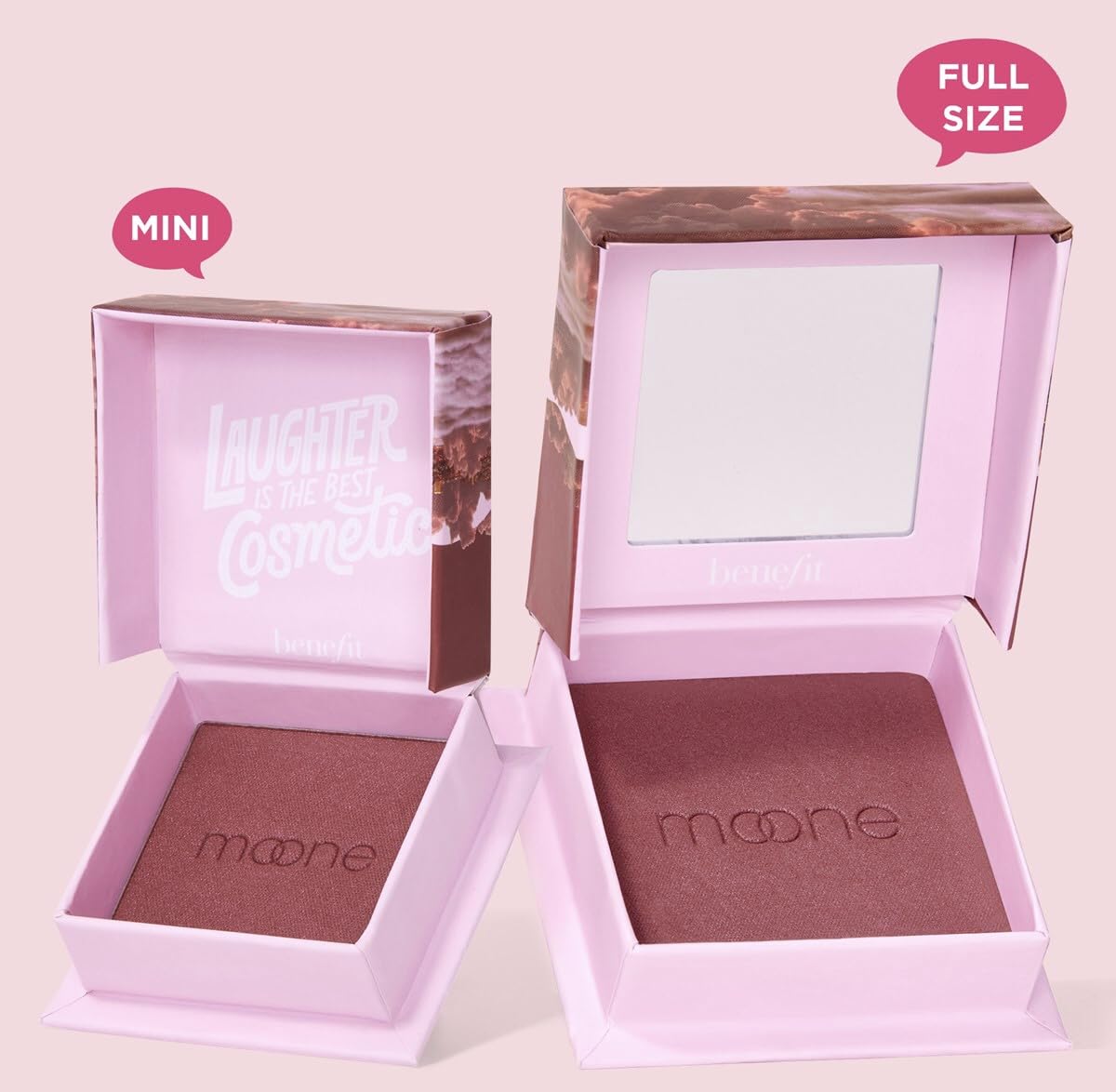 Benefit Moone next to coin for scale showing compact size and portability