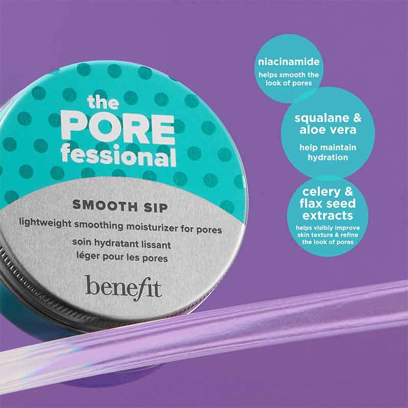 Benefit moisturizer being smoothed onto cheek demonstrating quick absorption benefit