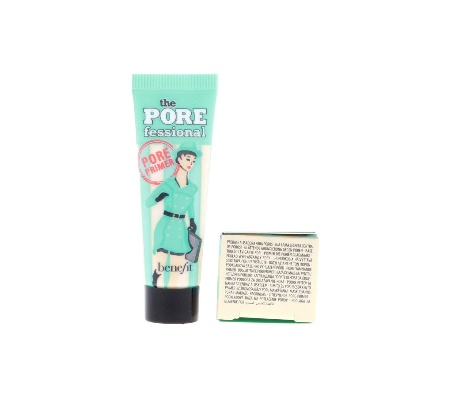 Benefit POREfessional inside makeup bag in lifestyle scene for on-the-go convenience benefit
