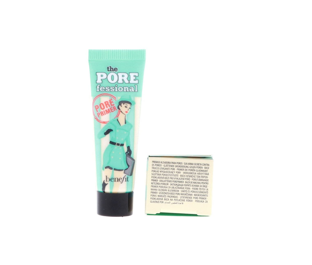 Benefit POREfessional inside makeup bag in lifestyle scene for on-the-go convenience benefit