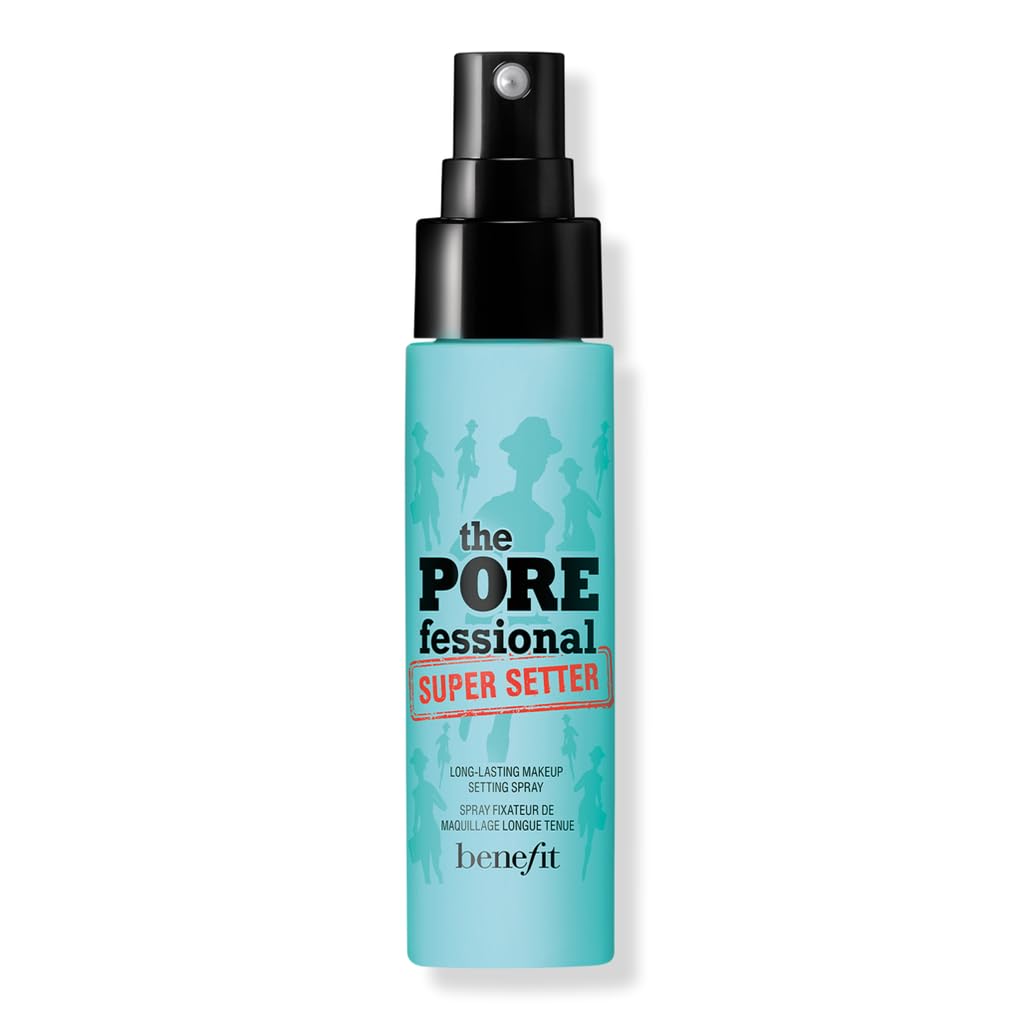 Benefit POREfessional Super Setter mist close-up showing pore-blurring spray