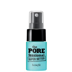 Benefit travel-size bottle front view showing compact, long-lasting setting spray