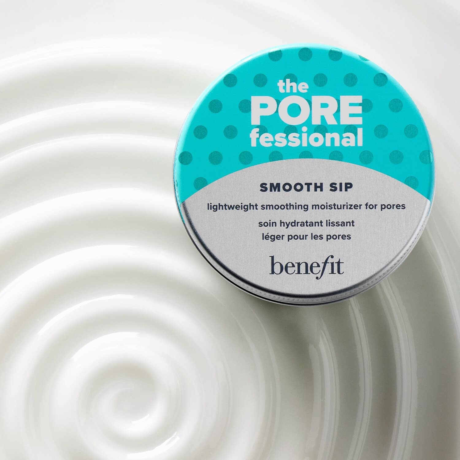 Benefit tube in a travel pouch staged for carry-on and gym bag convenience