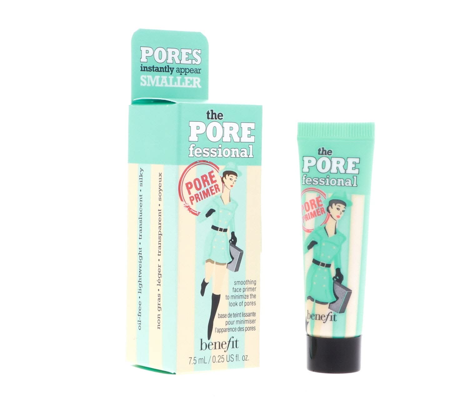 Benefit POREfessional tube with cap open displaying applicator and travel benefit