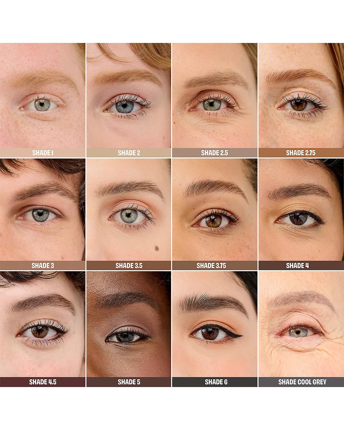Benefit Precisely My Brow Wax close-up on skin and hairs shows instant color payoff and hold.
