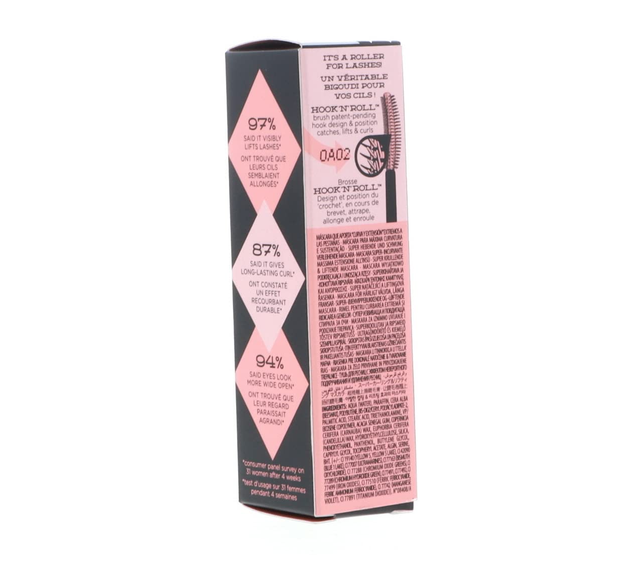Benefit Roller Lash tucked inside travel makeup bag for on-the-go touchups benefit