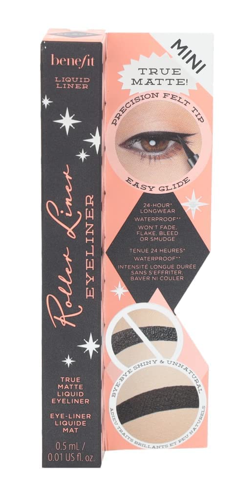 Benefit Roller Liner application on eye demonstrating sharp matte wing for definition