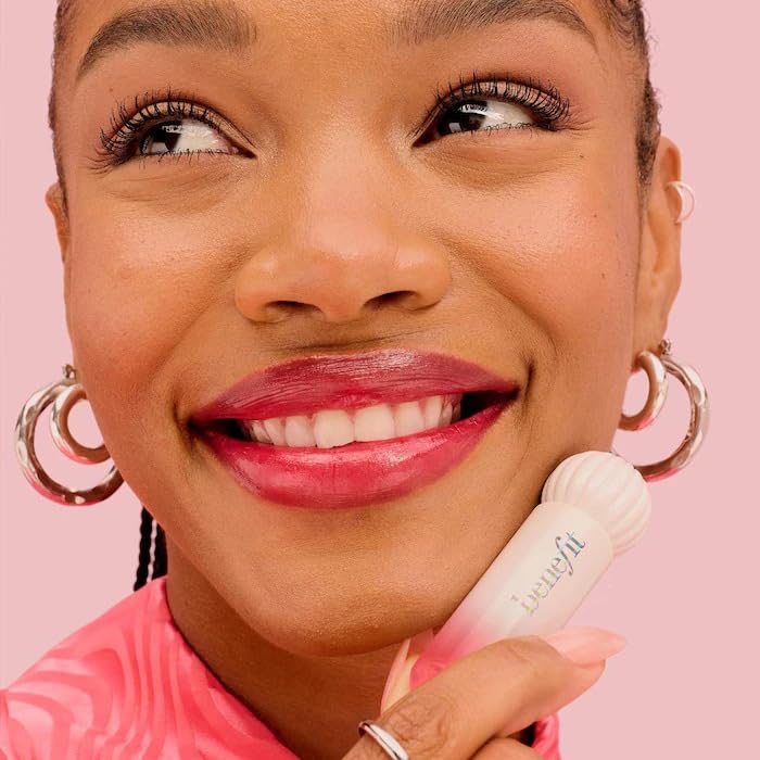 Benefit Splashtint swatch on skin showing color payoff and dewy finish benefit