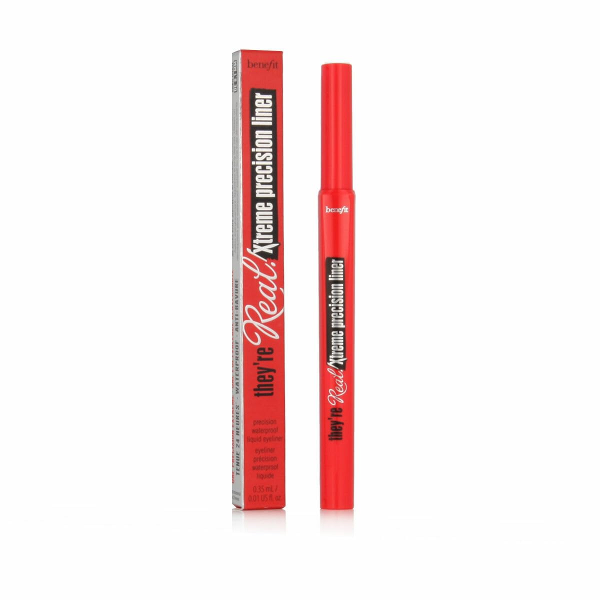 Benefit They're Real extreme precision eyeliner close-up shows a waterproof, sharp black line for lasting definition.