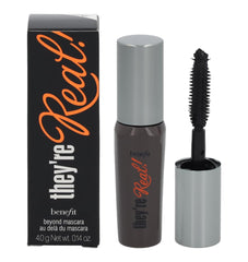Benefit they're real mini front packaging showing compact travel tube and bold branding benefit convenience