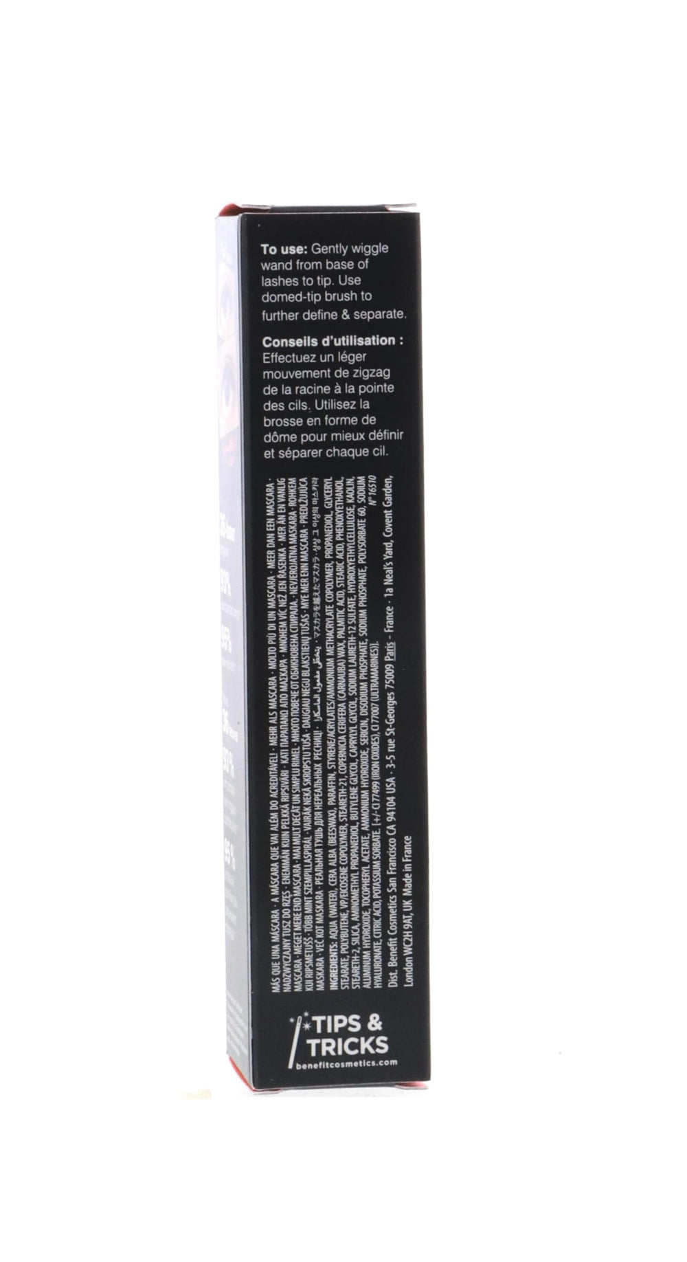 Benefit They're Real mascara packaging box conveys travel-friendly, compact design.