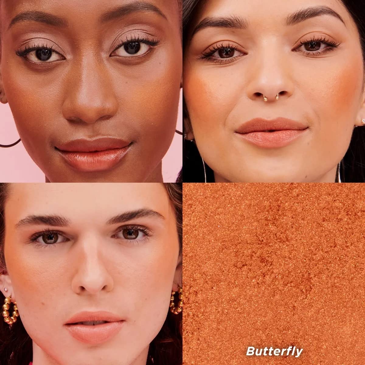 Benefit model wearing Butterfly blush showing natural, buildable cheek color