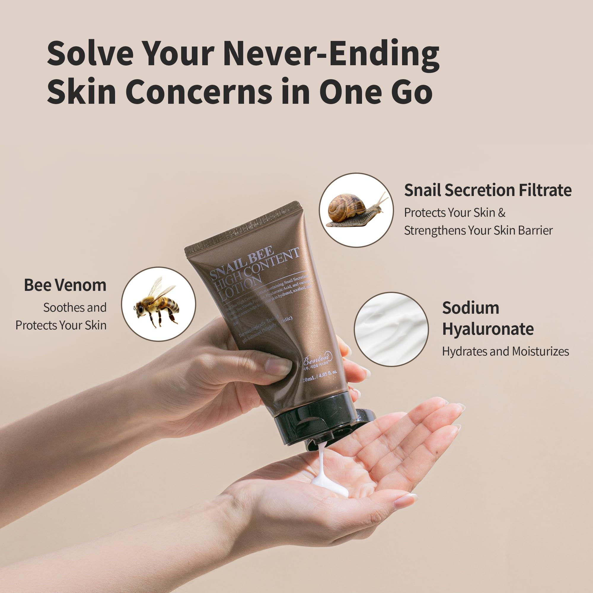 BENTON bee venom drop action shot for soothing skincare moment