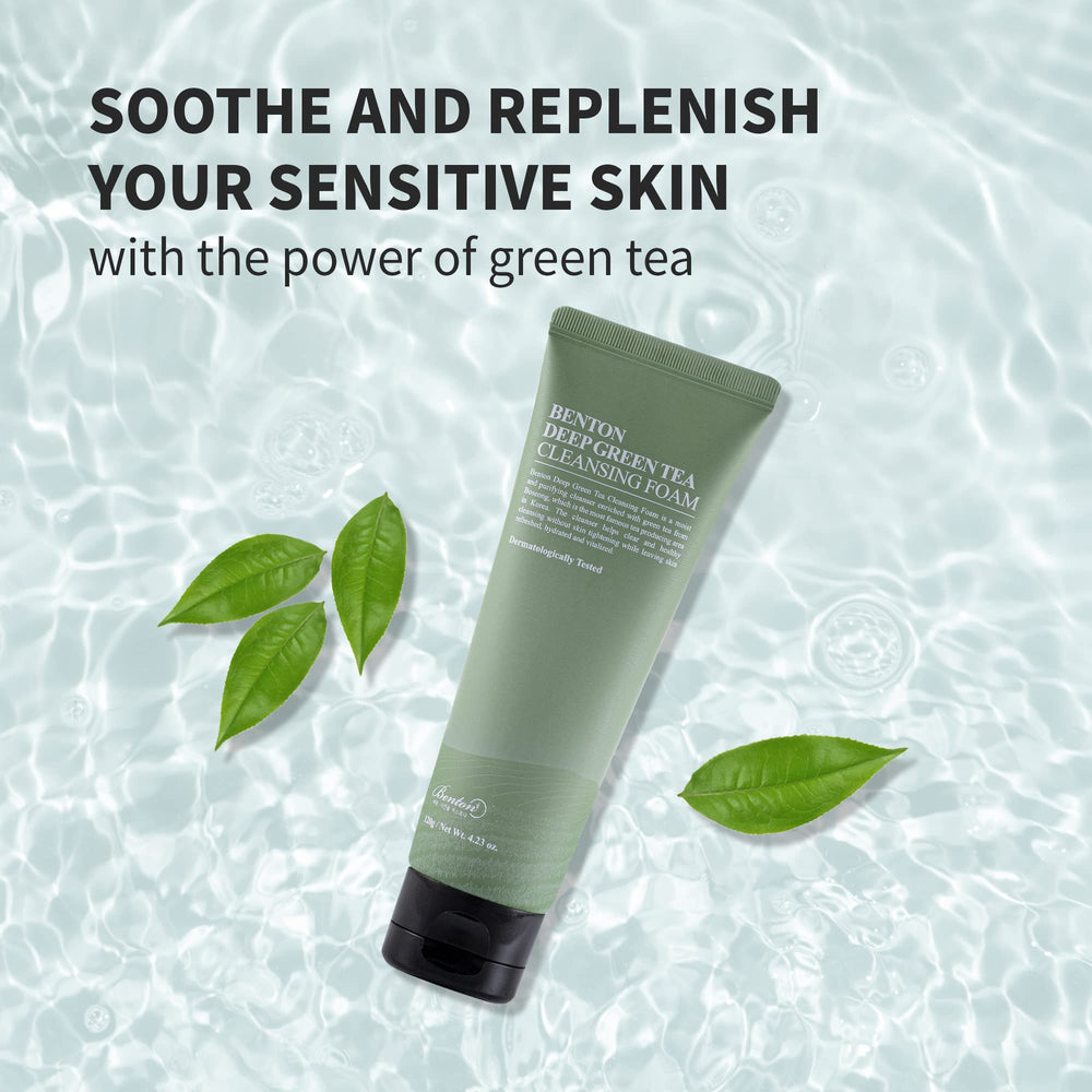 BENTON Deep Green Tea Face Wash lather closeup shows rich foam for gentle cleansing