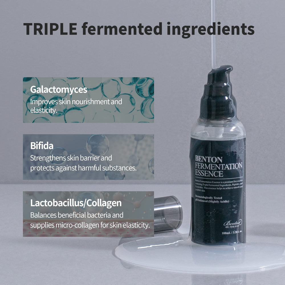 BENTON Fermentation Essence packaging and product label conveying Korean clean beauty.