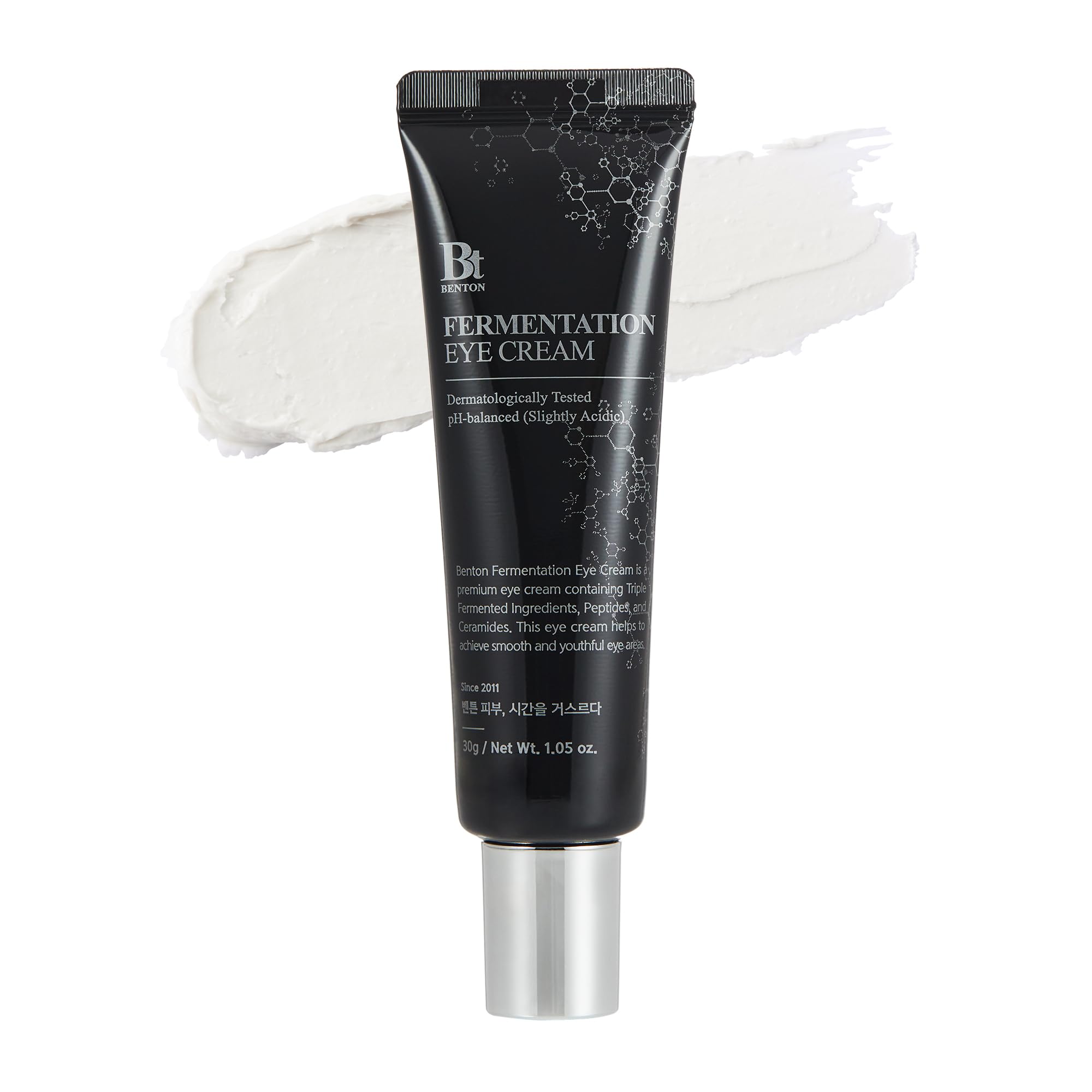 BENTON Fermentation Eye Cream tube closeup showing smooth texture for daytime use