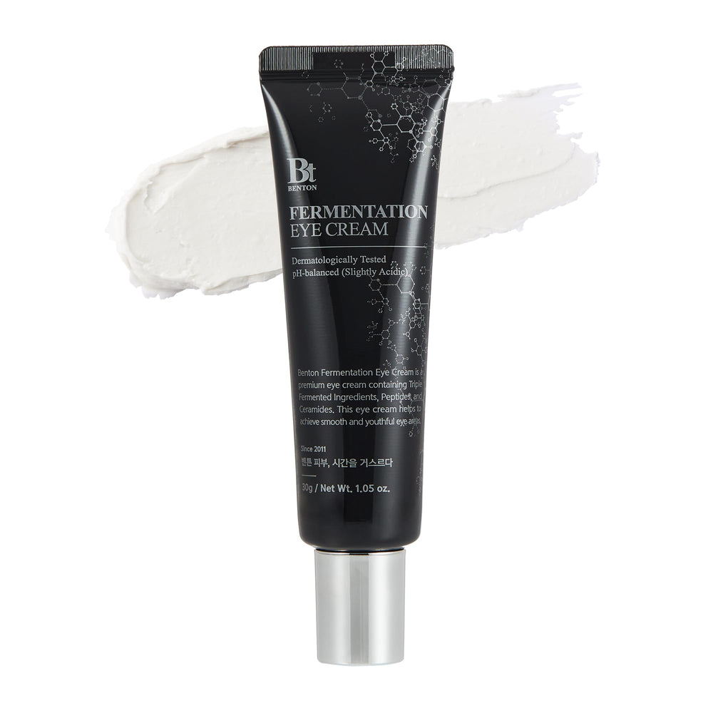 BENTON Fermentation Eye Cream tube closeup showing smooth texture for daytime use