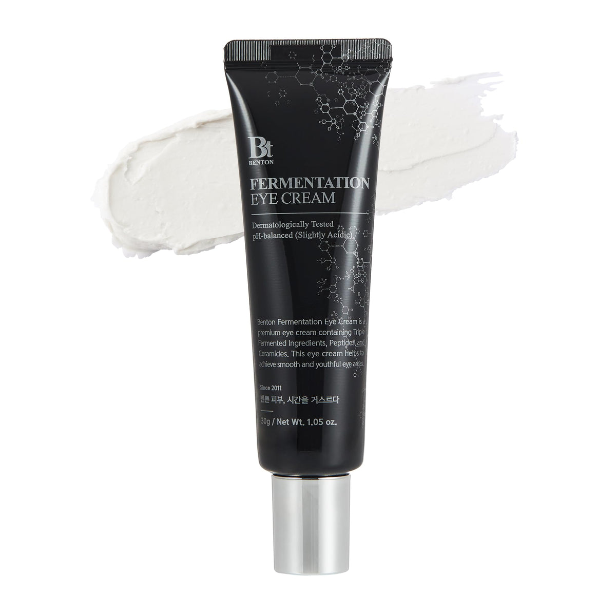 BENTON Fermentation Eye Cream tube closeup showing smooth texture for daytime use