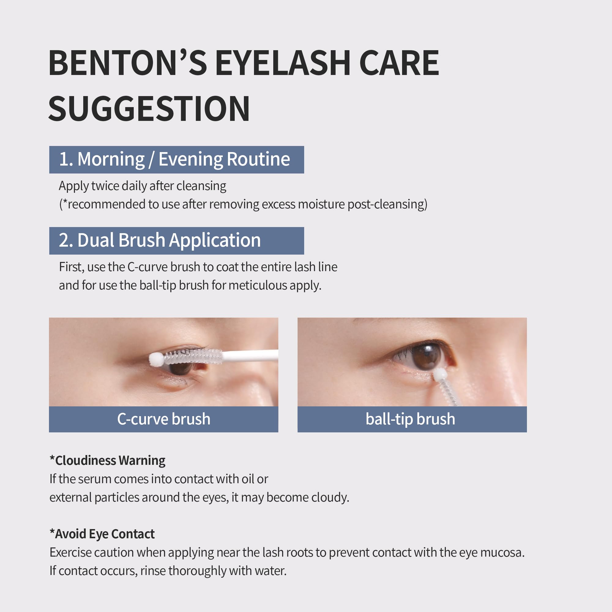 BENTON Honest Eyelash Serum packaging and product tube for clean dispensing