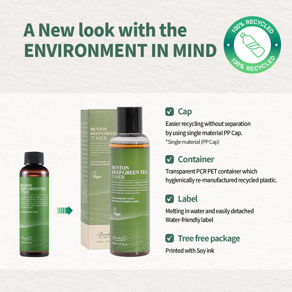 BENTON toner routine image shows after-cleansing step for balanced oil-water skin.