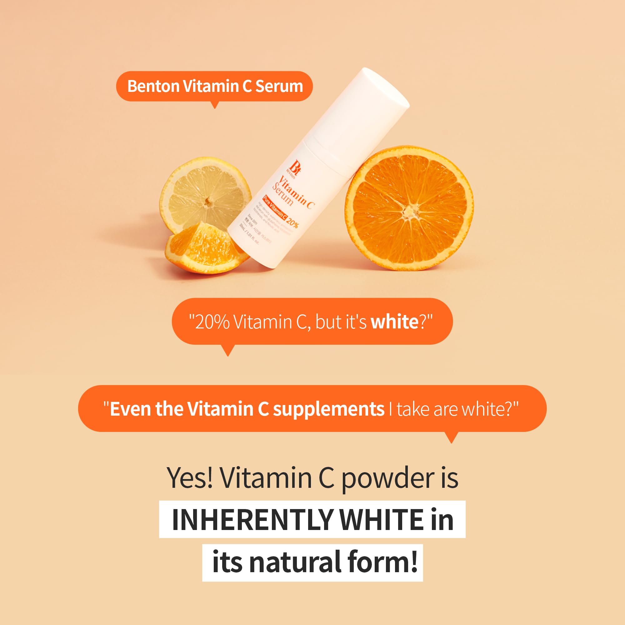 BENTON Vitamin C Serum ingredients showcase Vitamin C and antioxidants for brightening support.