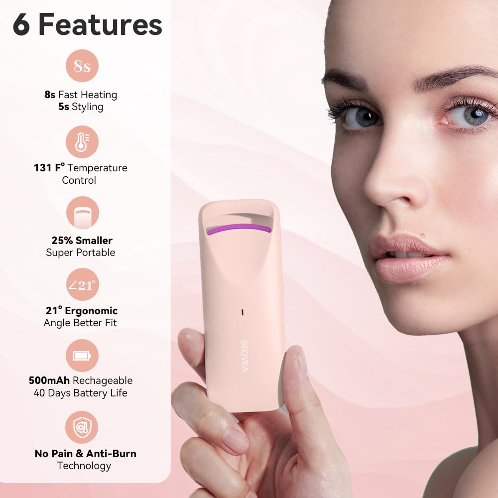 BEOVEA heated eyelash curler Type-C charging keeps you ready on the go.