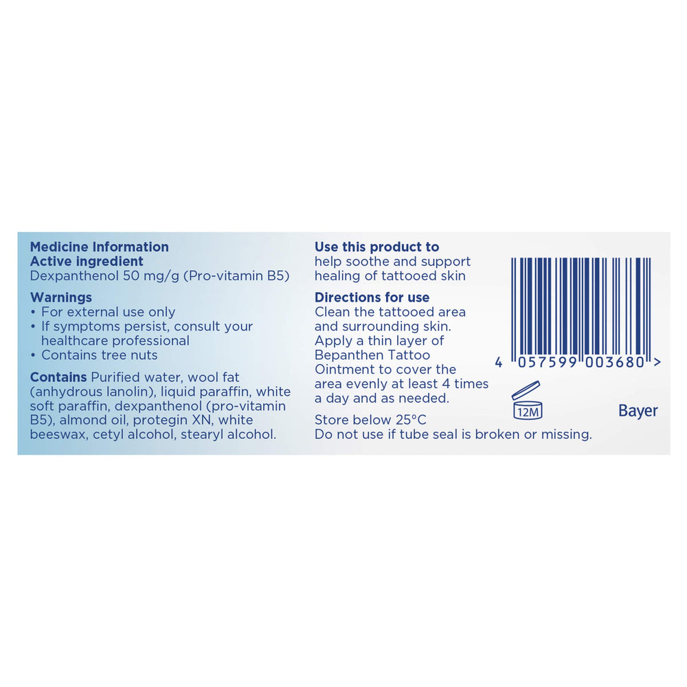 Bepanthen Tattoo Aftercare Ointment on skin demonstrates breathable, protective layer during healing.