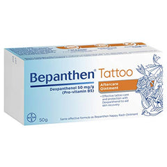 Bepanthen Tattoo Aftercare Ointment tube highlights convenient daily protection after tattooing.