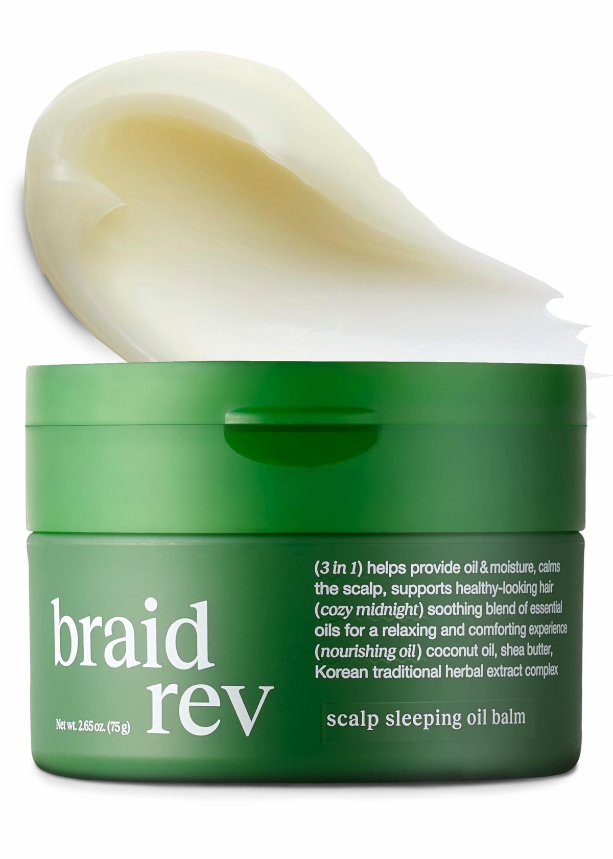 Bephor Braid Rev Balm bottle shows scalp nourishment for healthy-looking hair.